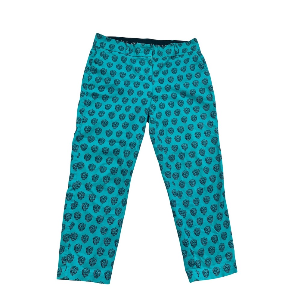 Talbots The Daily Ankle Pants Womens 10 Teal Blue Black‎ Medallion Print Stretch